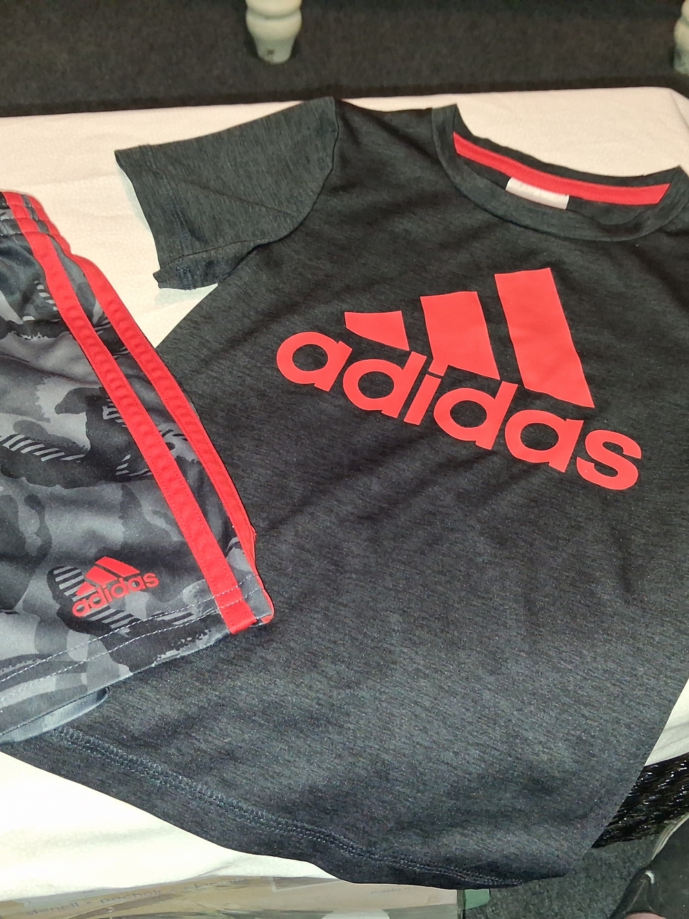 adidas Kids Dark Gray Tee with Bright Red Logo